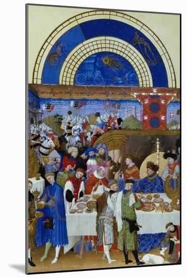 January: Banquet Scene by the Limbourg Brothers (Facsimile Manuscript)-null-Mounted Giclee Print