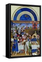 January: Banquet Scene by the Limbourg Brothers (Facsimile Manuscript)-null-Framed Stretched Canvas