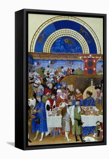 January: Banquet Scene by the Limbourg Brothers (Facsimile Manuscript)-null-Framed Stretched Canvas