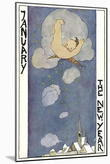 January, Cherub falling out of Sky-Found Image Press-Mounted Giclee Print