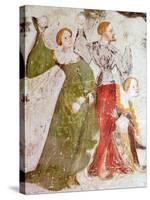 January or Aquarius with Courtiers in Snowball Fight Outside Stenico Castle-Venceslao-Stretched Canvas