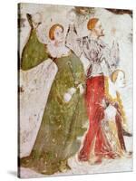 January or Aquarius with Courtiers in Snowball Fight Outside Stenico Castle-Venceslao-Stretched Canvas