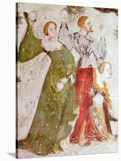 January or Aquarius with Courtiers in Snowball Fight Outside Stenico Castle-Venceslao-Stretched Canvas