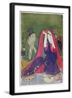 Japan: a Couple, the Man Smoking a Pipe and a Woman Lifting the Mosquito Net-Kitagawa Utamaro-Framed Giclee Print