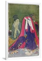 Japan: a Couple, the Man Smoking a Pipe and a Woman Lifting the Mosquito Net-Kitagawa Utamaro-Framed Giclee Print