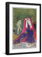 Japan: a Couple, the Man Smoking a Pipe and a Woman Lifting the Mosquito Net-Kitagawa Utamaro-Framed Giclee Print