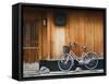 Japan, Chubu Region, Kyoto, Gion, a Bicycle Rests Against the Wall of a Traditional Building-Nick Ledger-Framed Stretched Canvas