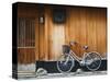 Japan, Chubu Region, Kyoto, Gion, a Bicycle Rests Against the Wall of a Traditional Building-Nick Ledger-Stretched Canvas