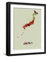 Japan Color Splatter Map-NaxArt-Framed Art Print