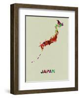 Japan Color Splatter Map-NaxArt-Framed Art Print