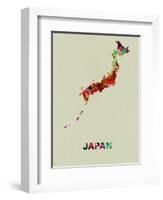 Japan Color Splatter Map-NaxArt-Framed Art Print