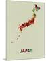 Japan Color Splatter Map-NaxArt-Mounted Art Print