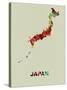 Japan Color Splatter Map-NaxArt-Stretched Canvas