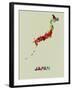 Japan Color Splatter Map-NaxArt-Framed Art Print