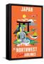 Japan - Fly Northwest Orient Airlines - Vintage Airline Travel Poster, 1950s-Pacifica Island Art-Framed Stretched Canvas