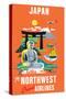 Japan - Fly Northwest Orient Airlines - Vintage Airline Travel Poster, 1950s-Pacifica Island Art-Stretched Canvas