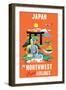 Japan - Fly Northwest Orient Airlines - Vintage Airline Travel Poster, 1950s-Pacifica Island Art-Framed Art Print