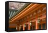 Japan, Honshu island, Kyoto, bronze lanterns and orange pillars of Heian Jingu Shrine-Merrill Images-Framed Stretched Canvas