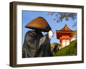 Japan, Honshu, Kansai Region, Kiyomizu-Dera, Shinto Priest Seeking Donations Wearing a Bamboo Hat-Gavin Hellier-Framed Photographic Print