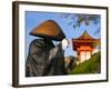 Japan, Honshu, Kansai Region, Kiyomizu-Dera, Shinto Priest Seeking Donations Wearing a Bamboo Hat-Gavin Hellier-Framed Photographic Print