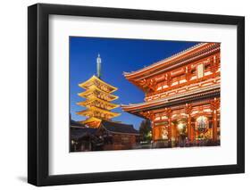 Japan, Honshu, Tokyo, Asakusa,  Sensoji Temple aka Asakusa Kannon Temple, Pagoda and Temple Gate-Steve Vidler-Framed Photographic Print