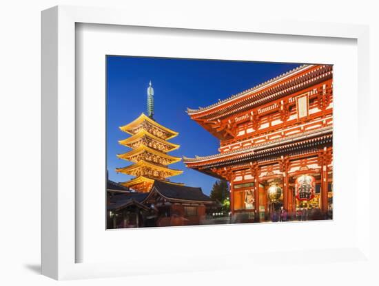 Japan, Honshu, Tokyo, Asakusa,  Sensoji Temple aka Asakusa Kannon Temple, Pagoda and Temple Gate-Steve Vidler-Framed Photographic Print