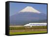 Japan, Houshu, Shinkansen (Bullet Train) Passing Mount Fuji-Gavin Hellier-Framed Stretched Canvas