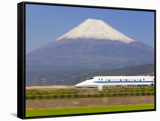 Japan, Houshu, Shinkansen (Bullet Train) Passing Mount Fuji-Gavin Hellier-Framed Stretched Canvas