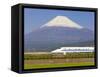 Japan, Houshu, Shinkansen (Bullet Train) Passing Mount Fuji-Gavin Hellier-Framed Stretched Canvas