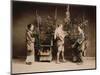 Japan, Japanese Women and Man Flower Arranging-null-Mounted Premium Giclee Print