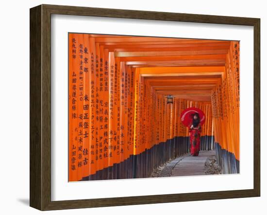 Japan, Kyoto, Fushimi Inari Taisha Shrine, Tunnel of Torii Gates-Steve Vidler-Framed Photographic Print