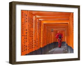 Japan, Kyoto, Fushimi Inari Taisha Shrine, Tunnel of Torii Gates-Steve Vidler-Framed Photographic Print
