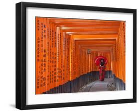 Japan, Kyoto, Fushimi Inari Taisha Shrine, Tunnel of Torii Gates-Steve Vidler-Framed Photographic Print