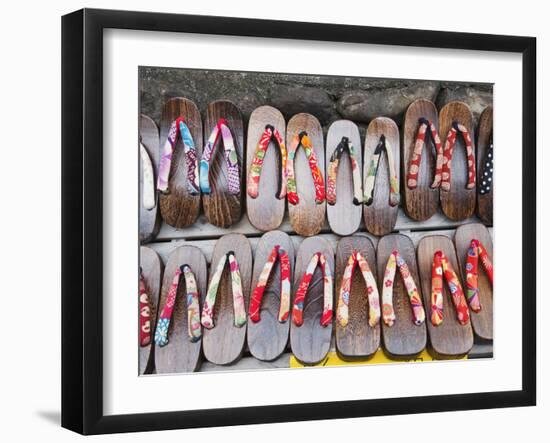 Japan, Kyoto, Higashiyama, Shop Display of Traditional Japanese Sandals or Geta-Steve Vidler-Framed Photographic Print