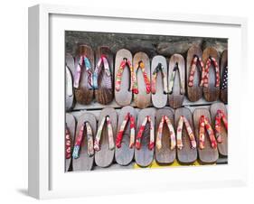 Japan, Kyoto, Higashiyama, Shop Display of Traditional Japanese Sandals or Geta-Steve Vidler-Framed Photographic Print