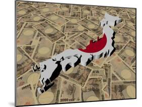 Japan Map Flag on Japanese Yen Illustration-fintastique-Mounted Photographic Print