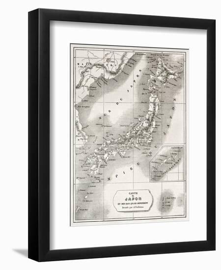 Japan Old Map. Created By Vuillemin And Erhard, Published On Le Tour Du Monde, Paris, 1860-marzolino-Framed Art Print