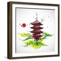 Japan Origami Temple Shaped From Flying Birds-feoris-Framed Art Print