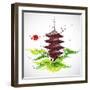 Japan Origami Temple Shaped From Flying Birds-feoris-Framed Art Print