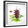 Japan Origami Temple Shaped From Flying Birds-feoris-Framed Art Print