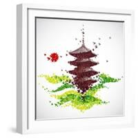 Japan Origami Temple Shaped From Flying Birds-feoris-Framed Art Print