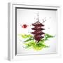 Japan Origami Temple Shaped From Flying Birds-feoris-Framed Art Print