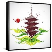 Japan Origami Temple Shaped From Flying Birds-feoris-Framed Stretched Canvas