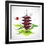 Japan Origami Temple Shaped From Flying Birds-feoris-Framed Art Print