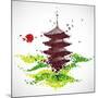 Japan Origami Temple Shaped From Flying Birds-feoris-Mounted Art Print