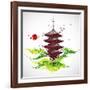 Japan Origami Temple Shaped From Flying Birds-feoris-Framed Art Print