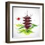 Japan Origami Temple Shaped From Flying Birds-feoris-Framed Art Print