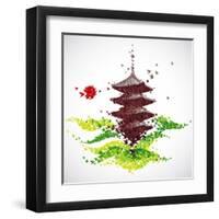 Japan Origami Temple Shaped From Flying Birds-feoris-Framed Art Print