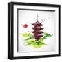 Japan Origami Temple Shaped From Flying Birds-feoris-Framed Art Print