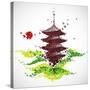 Japan Origami Temple Shaped From Flying Birds-feoris-Stretched Canvas